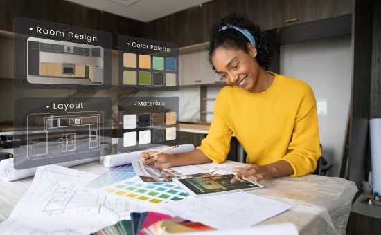 Especialista en diseño de interiores trabajando en un proyecto de ambientación